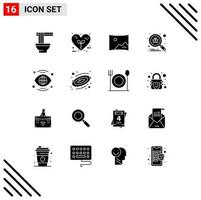 16 Thematic Vector Solid Glyphs and Editable Symbols of eye search nature scan panorama Editable Vector Design Elements