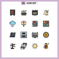 16 Thematic Vector Flat Color Filled Lines and Editable Symbols of bird signal board cloud mind Editable Creative Vector Design Elements