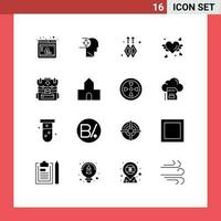 16 Thematic Vector Solid Glyphs and Editable Symbols of cathedral church camping custom earrings bag heart Editable Vector Design Elements