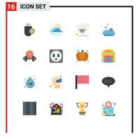 16 Thematic Vector Flat Colors and Editable Symbols of dumbbell shopping sun soup sheep Editable Pack of Creative Vector Design Elements