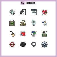 16 Thematic Vector Flat Color Filled Lines and Editable Symbols of briefcase event error women search Editable Creative Vector Design Elements