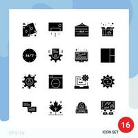 16 Thematic Vector Solid Glyphs and Editable Symbols of all day delivery house box entertainment Editable Vector Design Elements