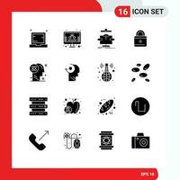 16 Thematic Vector Solid Glyphs and Editable Symbols of user lock screen education diagram Editable Vector Design Elements