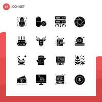 16 Thematic Vector Solid Glyphs and Editable Symbols of steamboat photo tablet focus aperture Editable Vector Design Elements