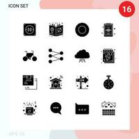 16 Thematic Vector Solid Glyphs and Editable Symbols of science travel action sport bicycle Editable Vector Design Elements