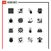 16 Thematic Vector Solid Glyphs and Editable Symbols of alert clock two alarm approved Editable Vector Design Elements