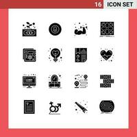 16 Thematic Vector Solid Glyphs and Editable Symbols of grid network sport infrastructure weightlifting Editable Vector Design Elements