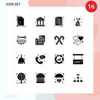 16 Thematic Vector Solid Glyphs and Editable Symbols of wrench wheel investment accounting growth bookkeeping Editable Vector Design Elements