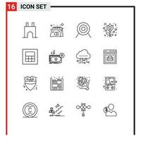 16 Creative Icons Modern Signs and Symbols of wireframe rose print love target Editable Vector Design Elements