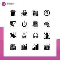 16 Thematic Vector Solid Glyphs and Editable Symbols of spotlight electronic documents bright navigation Editable Vector Design Elements