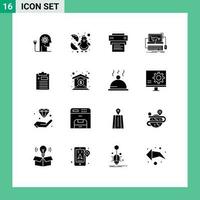 16 Thematic Vector Solid Glyphs and Editable Symbols of game shop happy online education Editable Vector Design Elements