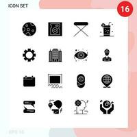 16 Thematic Vector Solid Glyphs and Editable Symbols of wheel gear house summer healthy Editable Vector Design Elements