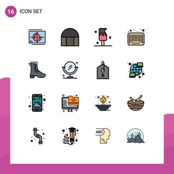 16 Thematic Vector Flat Color Filled Lines and Editable Symbols of code bar code mosque bar sweet Editable Creative Vector Design Elements