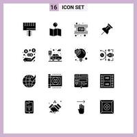 16 Thematic Vector Solid Glyphs and Editable Symbols of car investment movie commission pin Editable Vector Design Elements