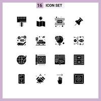 16 Thematic Vector Solid Glyphs and Editable Symbols of car investment movie commission pin Editable Vector Design Elements