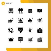 16 Solid Glyph concept for Websites Mobile and Apps data sync gear pc device Editable Vector Design Elements