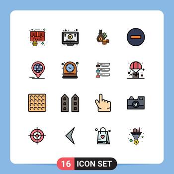 16 Flat Color Filled Line concept for Websites Mobile and Apps remove minus youtube delete coins Editable Creative Vector Design Elements