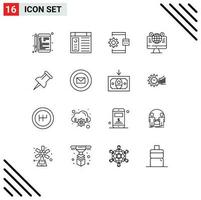 16 Thematic Vector Outlines and Editable Symbols of computer website page process develop Editable Vector Design Elements