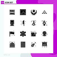 16 Thematic Vector Solid Glyphs and Editable Symbols of reserve golden green technology deposit gold Editable Vector Design Elements