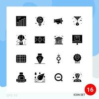 16 Thematic Vector Solid Glyphs and Editable Symbols of basketball parachute speaker logistic balloon Editable Vector Design Elements