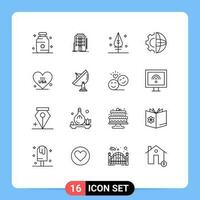 16 Thematic Vector Outlines and Editable Symbols of heart processing hotel international development Editable Vector Design Elements