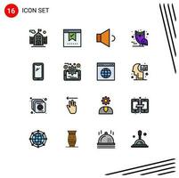 16 Thematic Vector Flat Color Filled Lines and Editable Symbols of mobile phone sound scary halloween Editable Creative Vector Design Elements