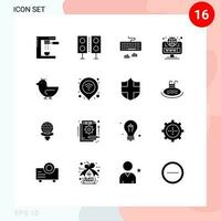 16 Thematic Vector Solid Glyphs and Editable Symbols of web globe speaker browser type Editable Vector Design Elements