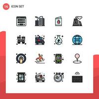 16 Thematic Vector Flat Color Filled Lines and Editable Symbols of binocular production office pollution wedding Editable Creative Vector Design Elements