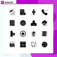 16 Thematic Vector Solid Glyphs and Editable Symbols of machine clean gym phone deny Editable Vector Design Elements