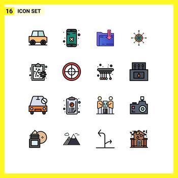 16 Flat Color Filled Line concept for Websites Mobile and Apps performance management arrow folder dart focus Editable Creative Vector Design Elements