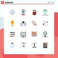 16 Thematic Vector Flat Colors and Editable Symbols of communication pin unlock location gift Editable Pack of Creative Vector Design Elements