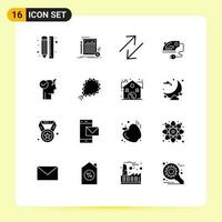 16 Thematic Vector Solid Glyphs and Editable Symbols of brain iron investment home scale Editable Vector Design Elements