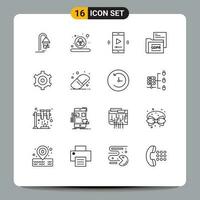 16 Creative Icons Modern Signs and Symbols of gear folder movie screen file data Editable Vector Design Elements