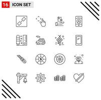 16 Creative Icons Modern Signs and Symbols of drafting mobile dollar media add Editable Vector Design Elements