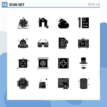 dieciséis creativo íconos moderno señales y símbolos de html desarrollar casa codificación Dom editable vector diseño elementos