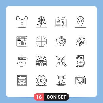 16 Outline concept for Websites Mobile and Apps web stats data equalizer chart location Editable Vector Design Elements