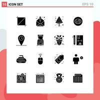 16 Thematic Vector Solid Glyphs and Editable Symbols of arcade location summer geo reality Editable Vector Design Elements