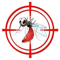 Funny cartoon target mosquito in aim sign. Warning flying insects. vector