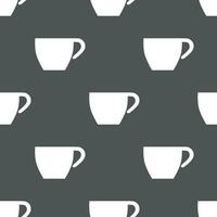Simple vector coffee background. Repetitive geometric coffee icons. Seamless pattern with coffee cups on grey background