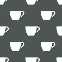 Simple vector coffee background. Repetitive geometric coffee icons. Seamless pattern with coffee cups on grey background