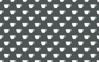 Simple vector coffee background. Seamless pattern with coffee cups on grey background. Repetitive geometric coffee icons