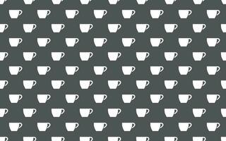 Simple vector coffee background. Seamless pattern with coffee cups on grey background. Repetitive geometric coffee icons