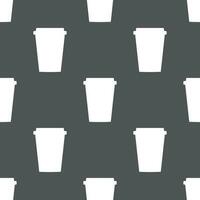 Simple vector coffee background. Repetitive geometric coffee icons. Seamless pattern with paper coffee cups on grey background