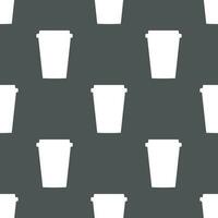 Simple vector coffee background. Repetitive geometric coffee icons. Seamless pattern with paper coffee cups on grey background