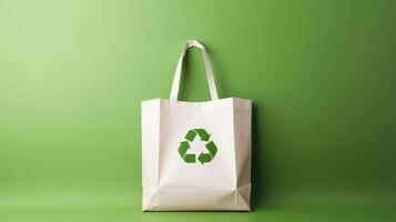 Eco Recycle Bag Background, No Plastic Bag Concept, Stop Using Disposable Package. photo
