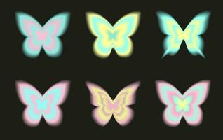 Stickers with a blurred Y2K effect. Butterfly shapes in trendy retro style. Vector illustration