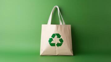 Eco Recycle Bag Background, No Plastic Bag Concept, Stop Using Disposable Package. photo