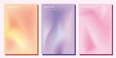 Colorful pastel gradient mesh background template copy space set. Orange, purple, and pink vertical backdrop design for poster, banner, leaflet, pamphlet, cover, brochure, magazine, flyer, or booklet. vector