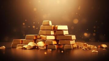 Stack of Gold Bars Background, Financial Concepts, Global Recession and Economic Crisis. photo