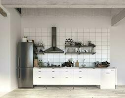 Apartment interior with kitchen. 3d photo